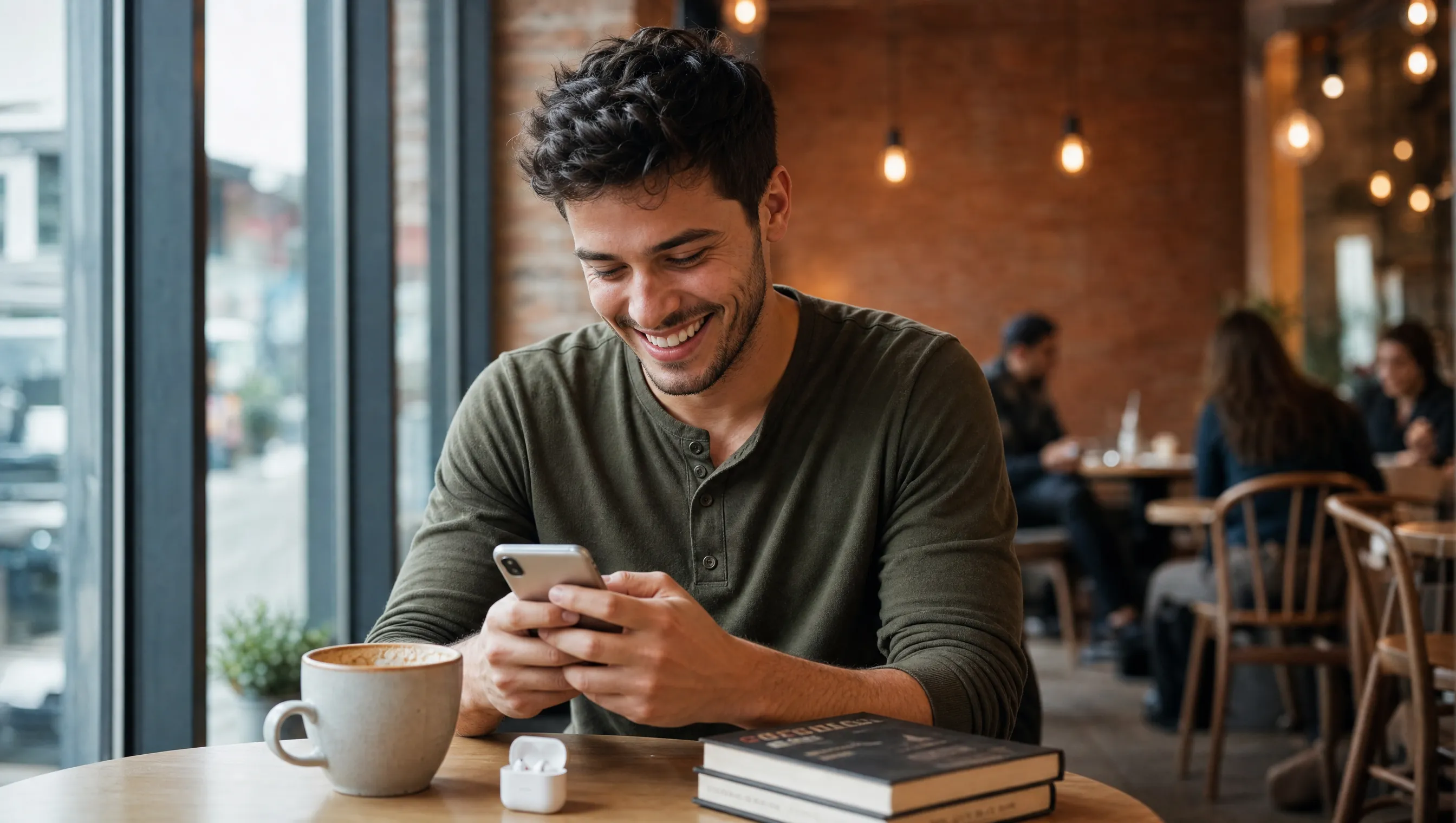 Mobile phone showing an automated Instagram DM conversation flow next to a laptop